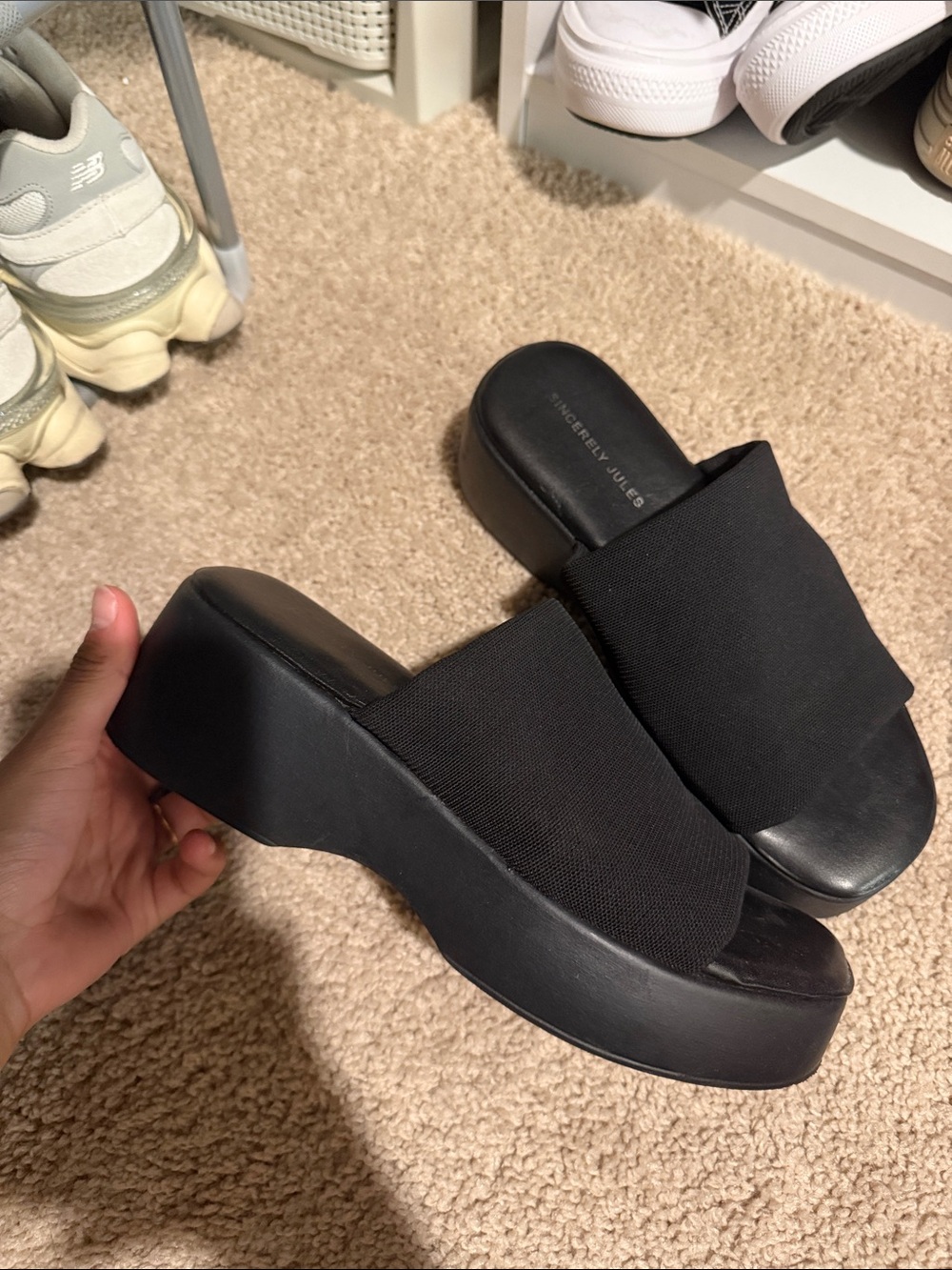 Sincerly Jules Black Wide-Band Platform Slide Sandals
